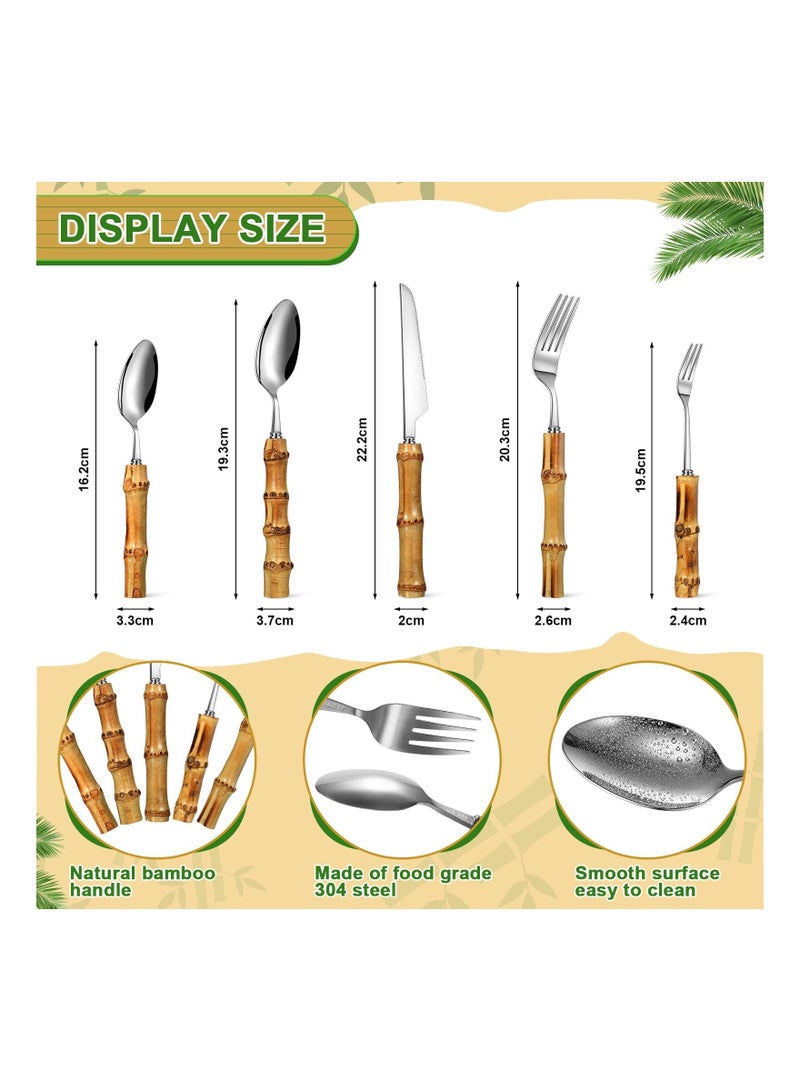 NIBEMINENT Bamboo Silverware Set Natural Flatware Hand Crafted Cutlery Utensils (5 sets, 20 Pieces, Silver) - Image 2