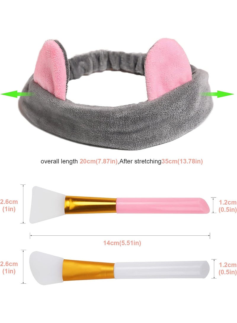 GGOOT Spa Headbands for Women, 3 Pack Fluffy Headband, With 2 Silicone Face Mask Brush, Coral Fleece Women & Girls' Head Band for Makeup, Shower, Sports - Image 2