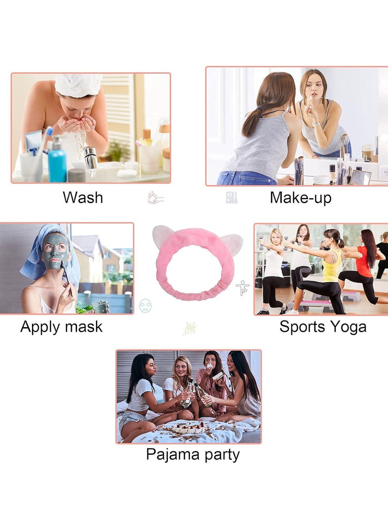 GGOOT Spa Headbands for Women, 3 Pack Fluffy Headband, With 2 Silicone Face Mask Brush, Coral Fleece Women & Girls' Head Band for Makeup, Shower, Sports - Image 5