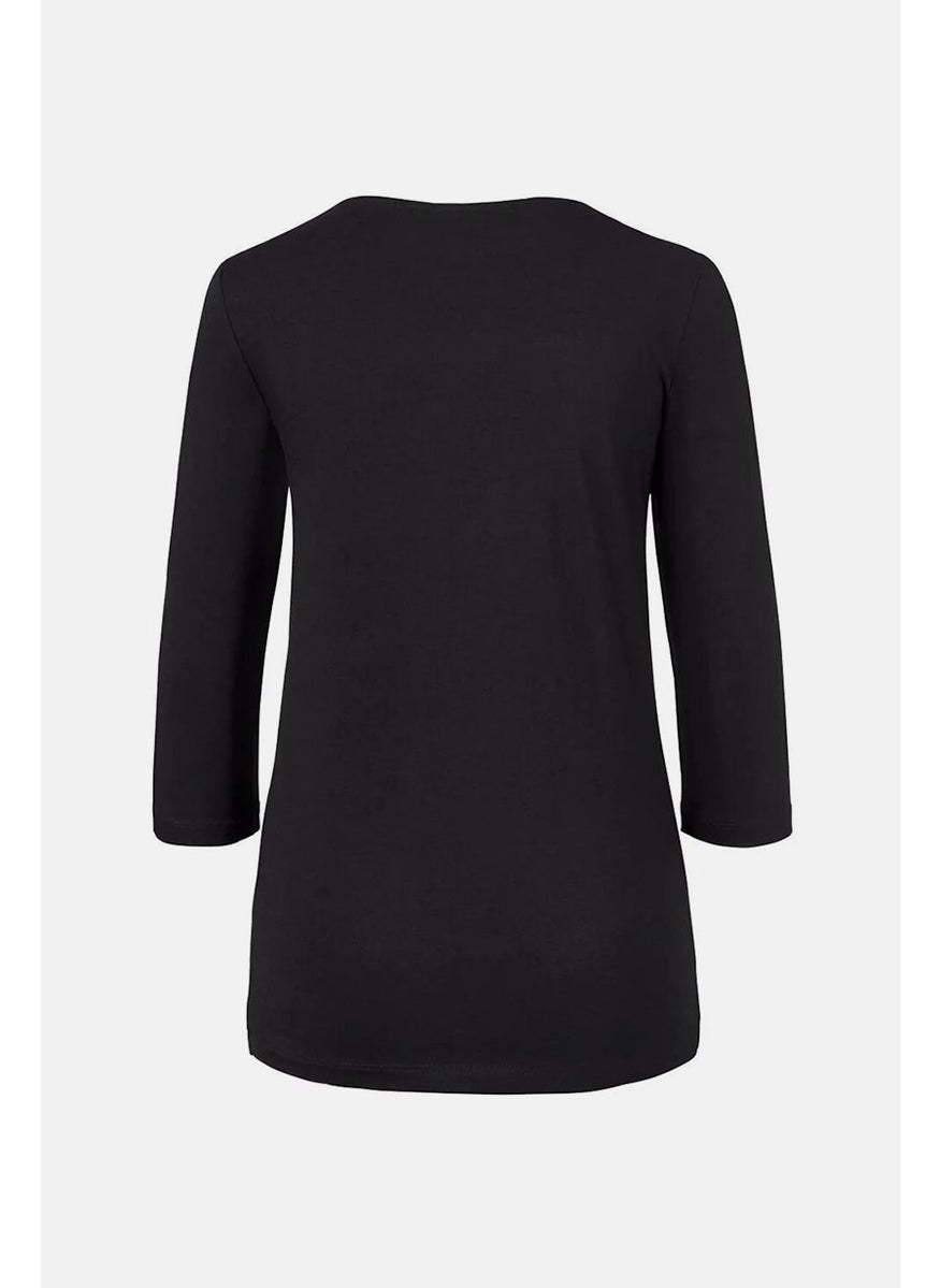 Tchibo Women Round Neck Long Sleeves Plain Top, Black  - Image 2