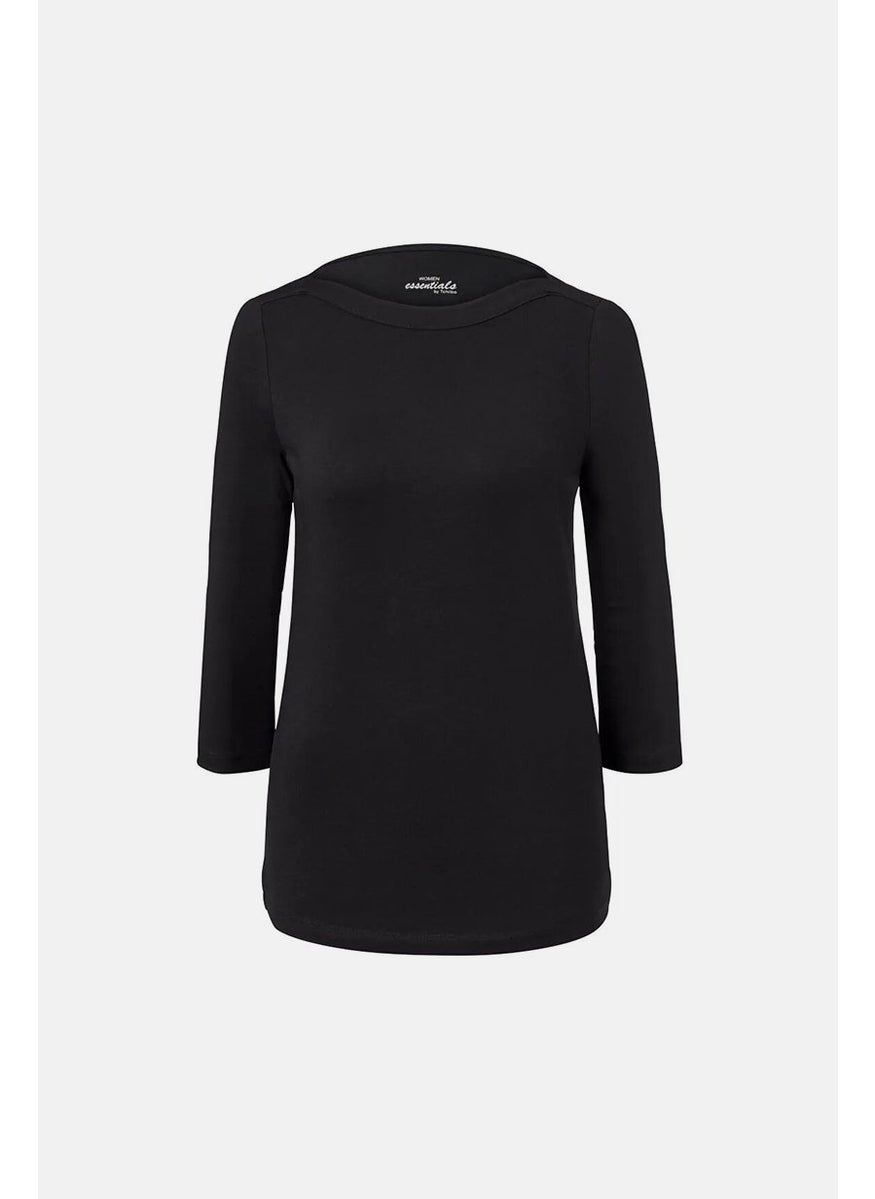 Tchibo Women Round Neck Long Sleeves Plain Top, Black  - Image 3