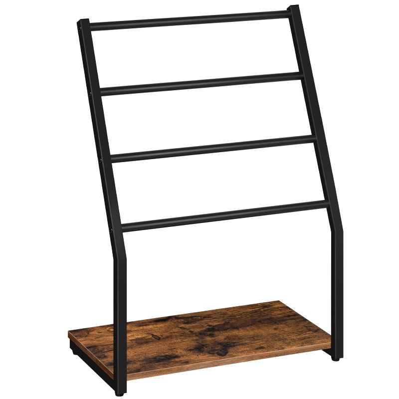 HOOBRO Freestanding Towel Rack, 4 Tier Blanket Ladder, Blanket Towel Holder Stand, Blanket Rack Stand with Shelf, Display Rack, for Bathroom, Laundry Room, Bedroom, Rustic Brown and Black BF70LB01