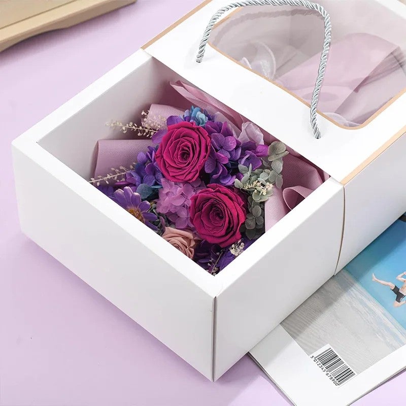 Bluejw Forever Roses Hydrangea & Dried Plants Bouquet - Purple Preserved Flower Eternal Rose for Wedding Decor, Valentine's Day Gift - Image 3