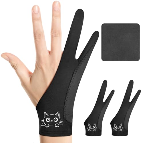 Kortimu Cute Kitty Digital Drawing Glove: 3-Layer Palm Rejection, Two-Finger Artist Glove for Drawing Tablet, iPad, Paper Sketching, Fits Left and Right Hand(2 Pack, Large) - Image 1