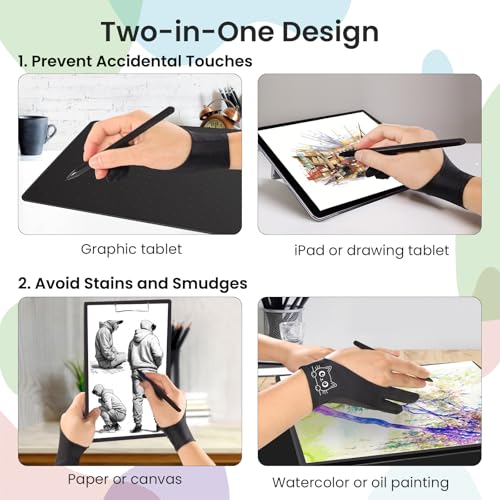 Kortimu Cute Kitty Digital Drawing Glove: 3-Layer Palm Rejection, Two-Finger Artist Glove for Drawing Tablet, iPad, Paper Sketching, Fits Left and Right Hand(2 Pack, Large) - Image 5