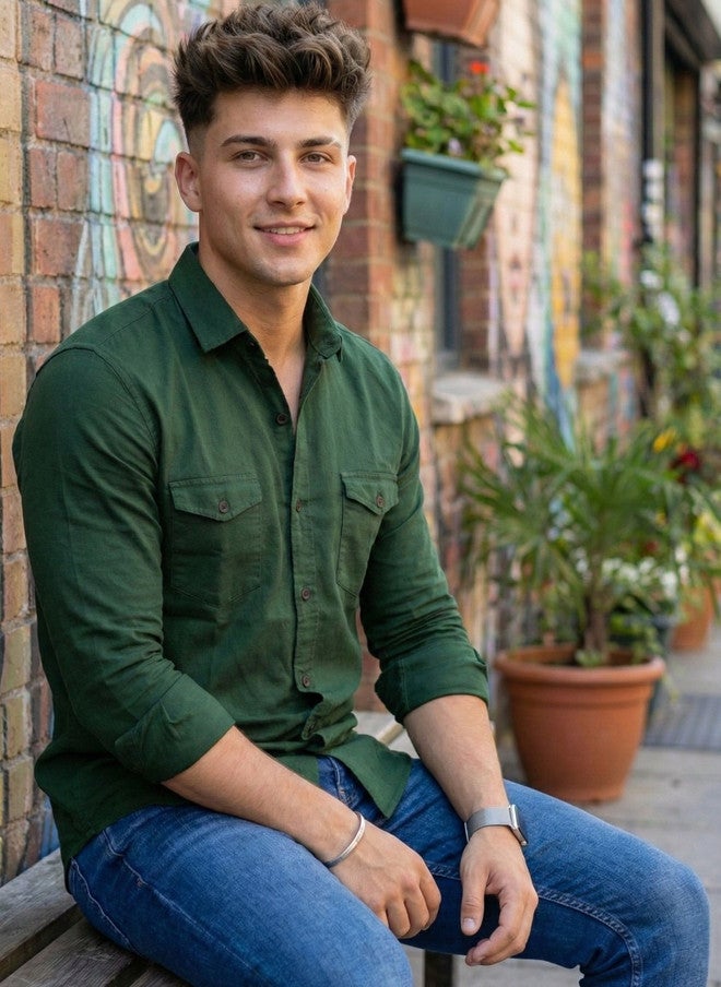 BADLAND Men Classic Casual Shirt in Green - Image 3