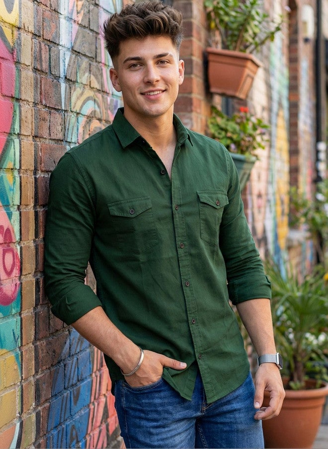 BADLAND Men Classic Casual Shirt in Green - Image 1