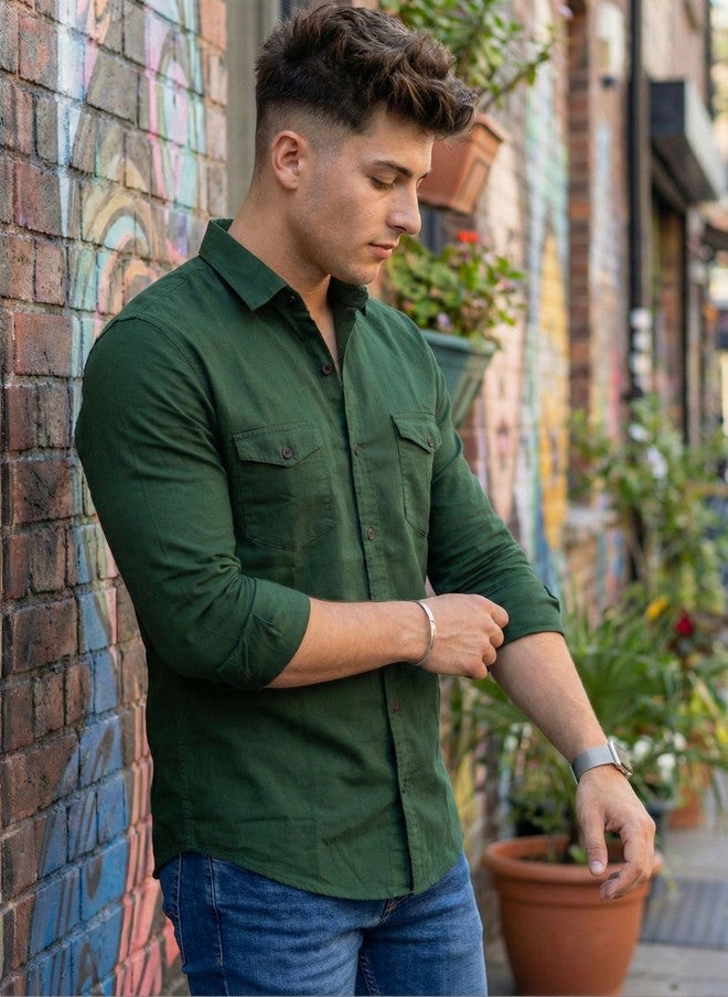 BADLAND Men Classic Casual Shirt in Green - Image 2