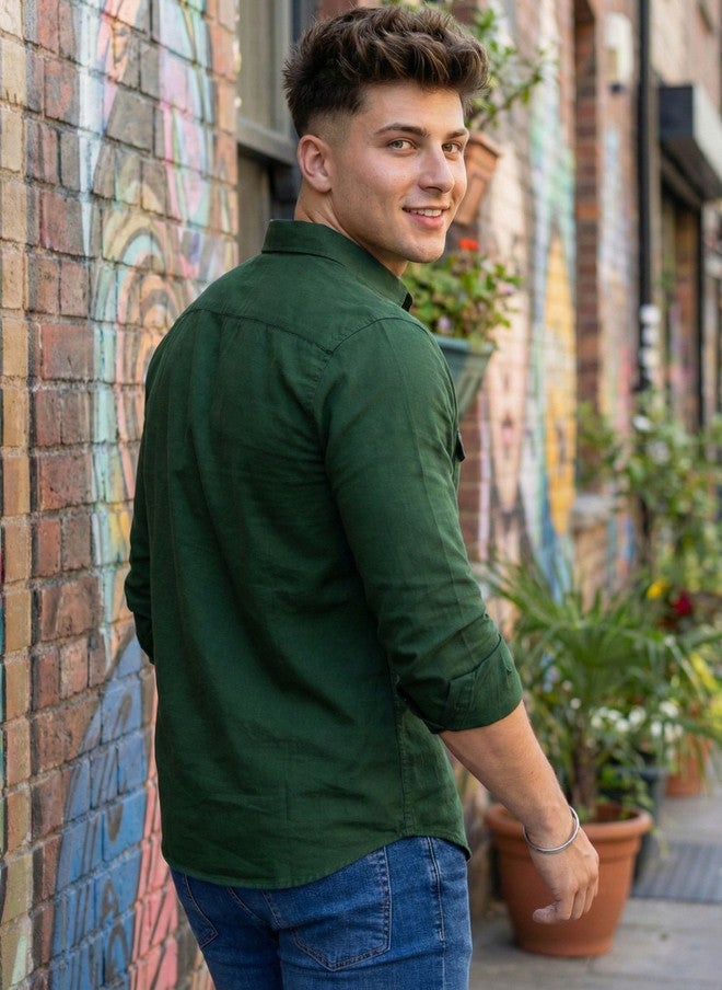 BADLAND Men Classic Casual Shirt in Green - Image 5