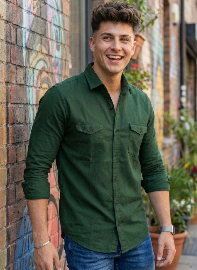 BADLAND Men Classic Casual Shirt in Green - Image 4