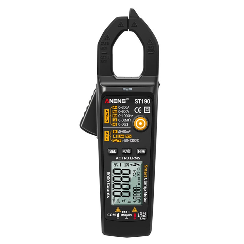 ANENG ST190 Smart Clamp Meter 6000 Counts Auto-ranging Digital Multimeter LCD Screen AC DC Voltage AC Current Detector Pen Temperature Measuring LED Flashlight Multifunction Voltage Meter Continuity Resistance Frequency Testing with Alarm Buzzer - Image 1