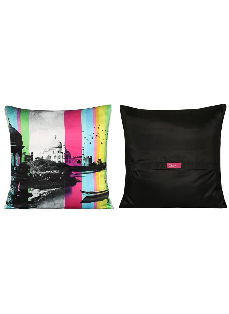 India Circus by Krsnaa Mehta India Circus by Krsnaa Mehta Incredible Pop India Multicolor Satin Blend Cushion Pillow Covers Set of 5 16 x 16 Inches  - Image 4