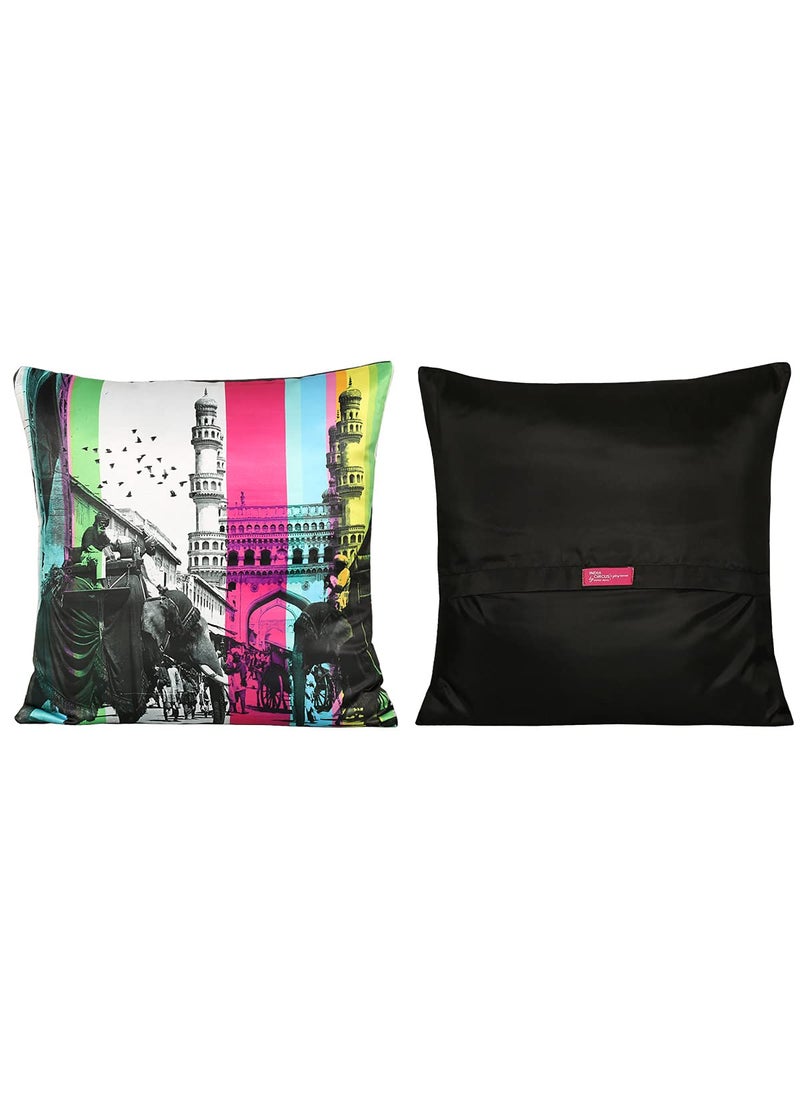 India Circus by Krsnaa Mehta India Circus by Krsnaa Mehta Incredible Pop India Multicolor Satin Blend Cushion Pillow Covers Set of 5 16 x 16 Inches  - Image 2