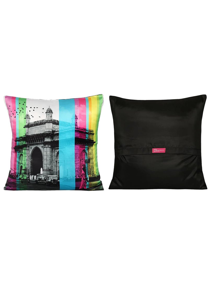 India Circus by Krsnaa Mehta India Circus by Krsnaa Mehta Incredible Pop India Multicolor Satin Blend Cushion Pillow Covers Set of 5 16 x 16 Inches  - Image 5