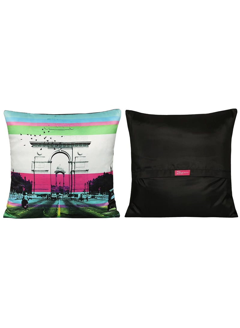 India Circus by Krsnaa Mehta India Circus by Krsnaa Mehta Incredible Pop India Multicolor Satin Blend Cushion Pillow Covers Set of 5 16 x 16 Inches  - Image 3