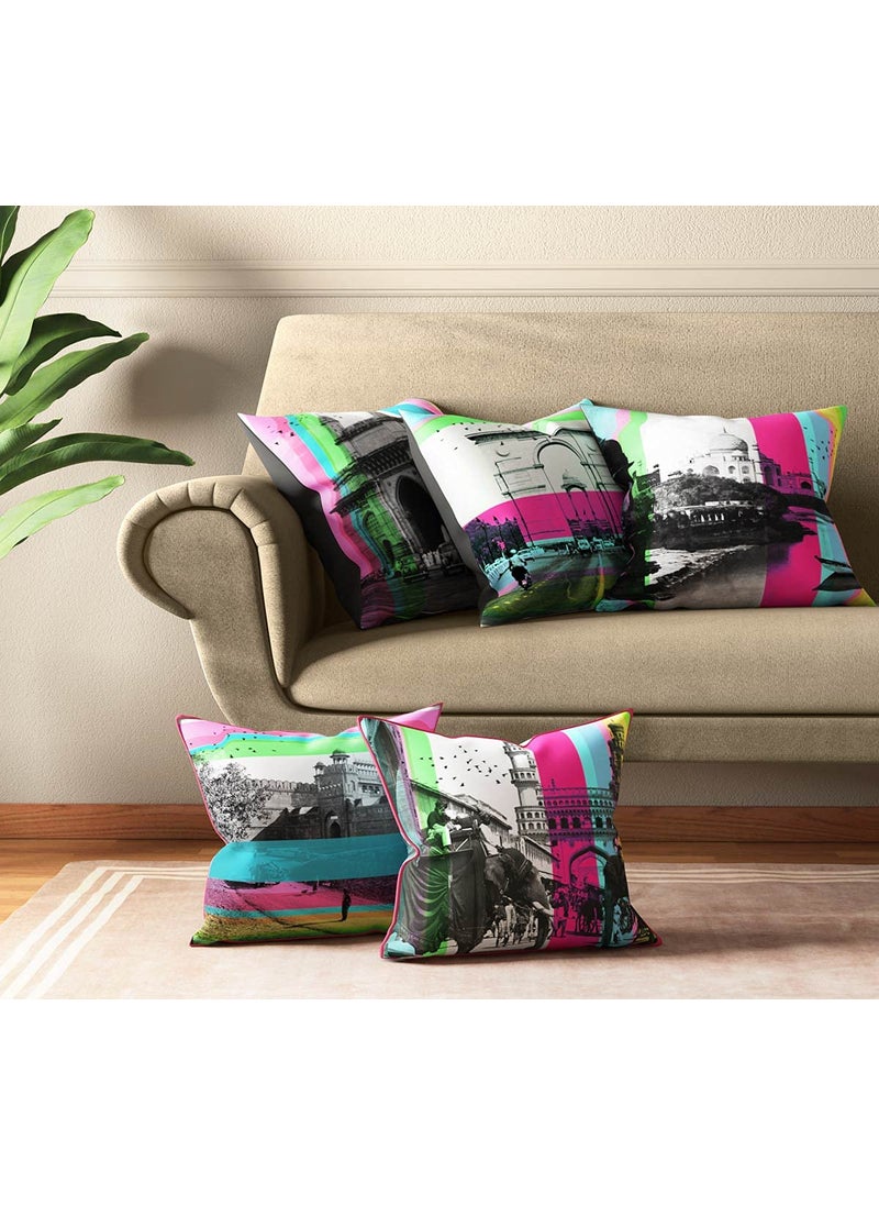 India Circus by Krsnaa Mehta India Circus by Krsnaa Mehta Incredible Pop India Multicolor Satin Blend Cushion Pillow Covers Set of 5 16 x 16 Inches  - Image 1