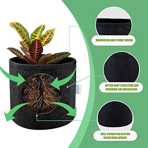 Oriley Grow Bag Heavy Duty Geo Fabric Plant Pot Lightweight Bags Ideal for Gardening Balcony Terrace (Black, Round, 500 GSM 6 x 6 inch Pack of 3) - Image 3