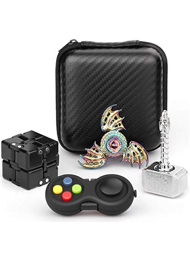 Handheld Fidget Gadget Toy Set Dragon Fidget Hand Spinners,Fidget Infinity Cube,Fidget Pad, Hammer Fidgit Spinners Fidget Chain Goody Bag Filler Party Favors Supplies Gift for Teen Kids Adults