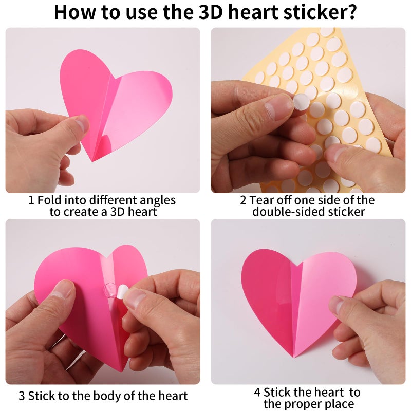 YOTNUS 60 Pcs Valentines-Day-Wall-Decorations, 3D Heart Valentine Wall Stickers, Waterproof Wall Decals, for Wedding Anniversary Party Bedroom Home Office School Decor, 4 Different Sizes Pink - Image 3