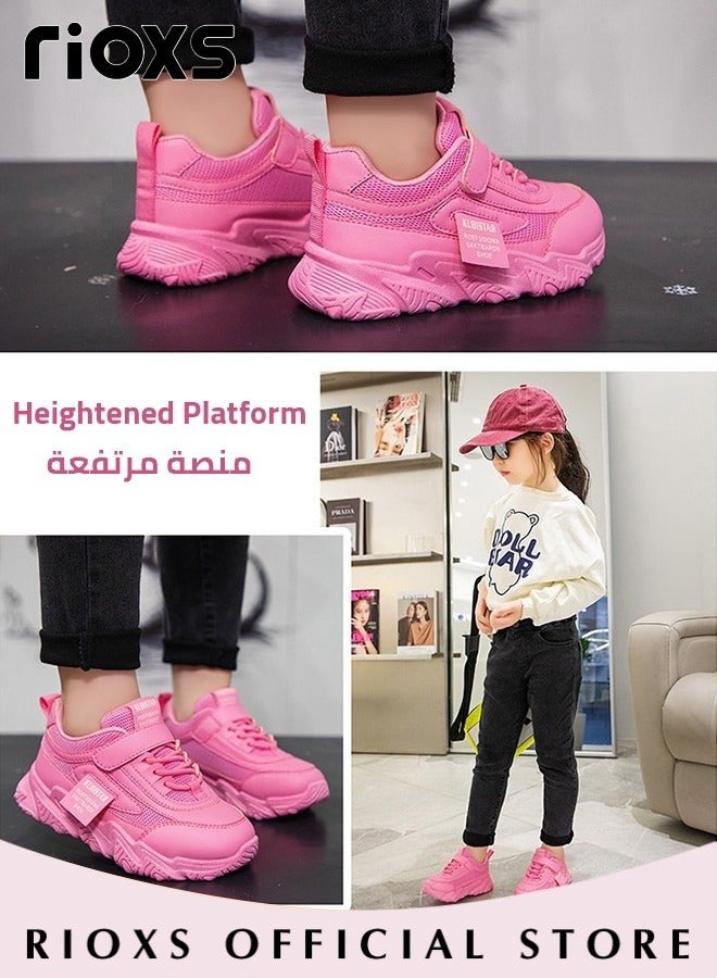 RIOXS Toddler Kids Girls Sneakers Breathable Lightweight Running Sports Shoes with Leather Upper Easy to Wipe Fashion Athletic Casual Shoes for School Casual Wear - Image 5