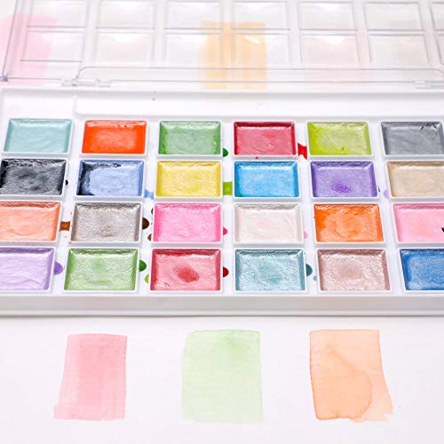 Artecho 28 Metallic Watercolor Paint Set, Glitter Colors, Semi-Moist Pearlescent Water color, Ideal for Beginners and Artists - Image 3
