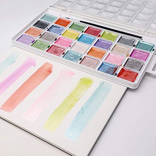 Artecho 28 Metallic Watercolor Paint Set, Glitter Colors, Semi-Moist Pearlescent Water color, Ideal for Beginners and Artists - Image 4