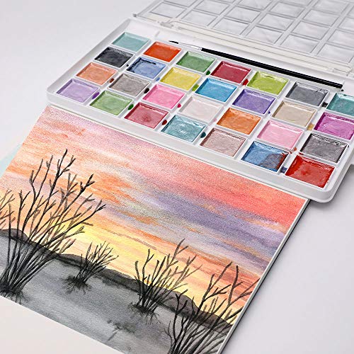 Artecho 28 Metallic Watercolor Paint Set, Glitter Colors, Semi-Moist Pearlescent Water color, Ideal for Beginners and Artists - Image 5
