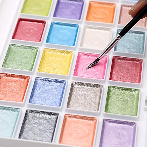 Artecho 28 Metallic Watercolor Paint Set, Glitter Colors, Semi-Moist Pearlescent Water color, Ideal for Beginners and Artists - Image 2