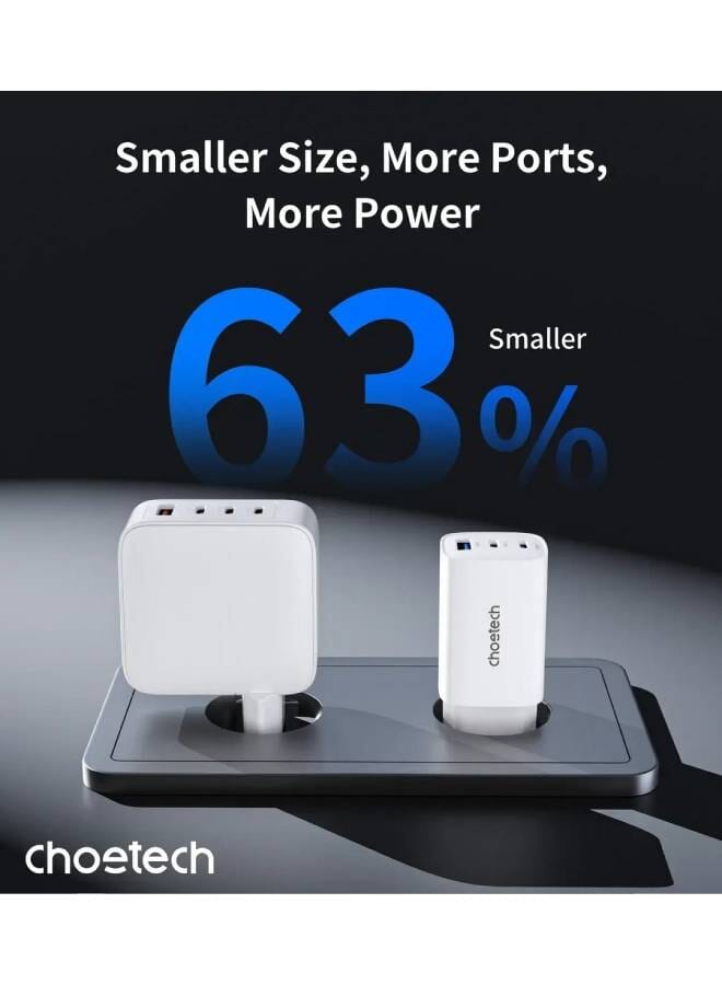 تشوتيك 65W GaN PD Charger – Dual USB-C Ports, Foldable Fast Adapter white - Image 3