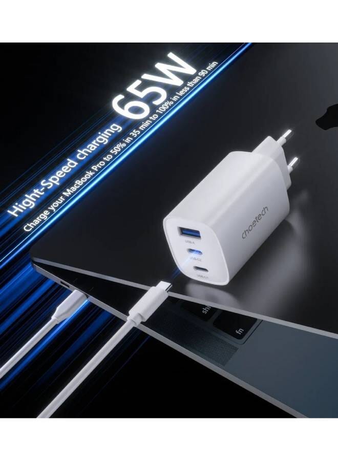 تشوتيك 65W GaN PD Charger – Dual USB-C Ports, Foldable Fast Adapter white - Image 2