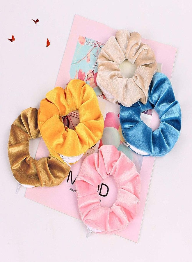 DINPREY Premium Velvet Hair Scrunchies with Hidden Zipper Pocket for Women - 12 Pcs Floral Chiffon Scrunchies for VSCO Style and Storage - Image 3