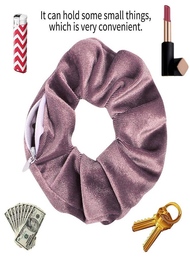 DINPREY Premium Velvet Hair Scrunchies with Hidden Zipper Pocket for Women - 12 Pcs Floral Chiffon Scrunchies for VSCO Style and Storage - Image 2