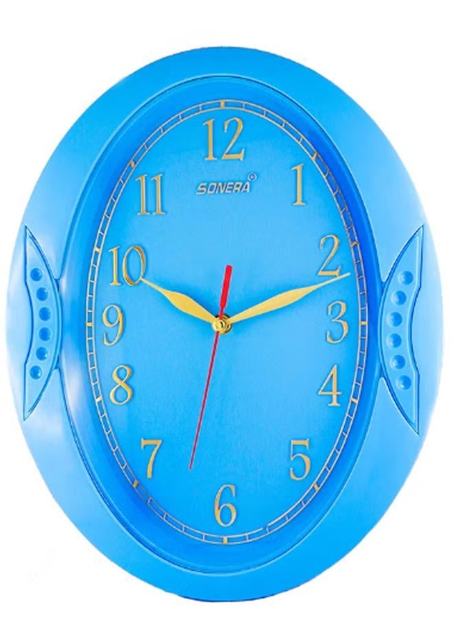 SONERA Blue Oval Wall Clock with Gold-Tone Numbers and Hands - Image 1