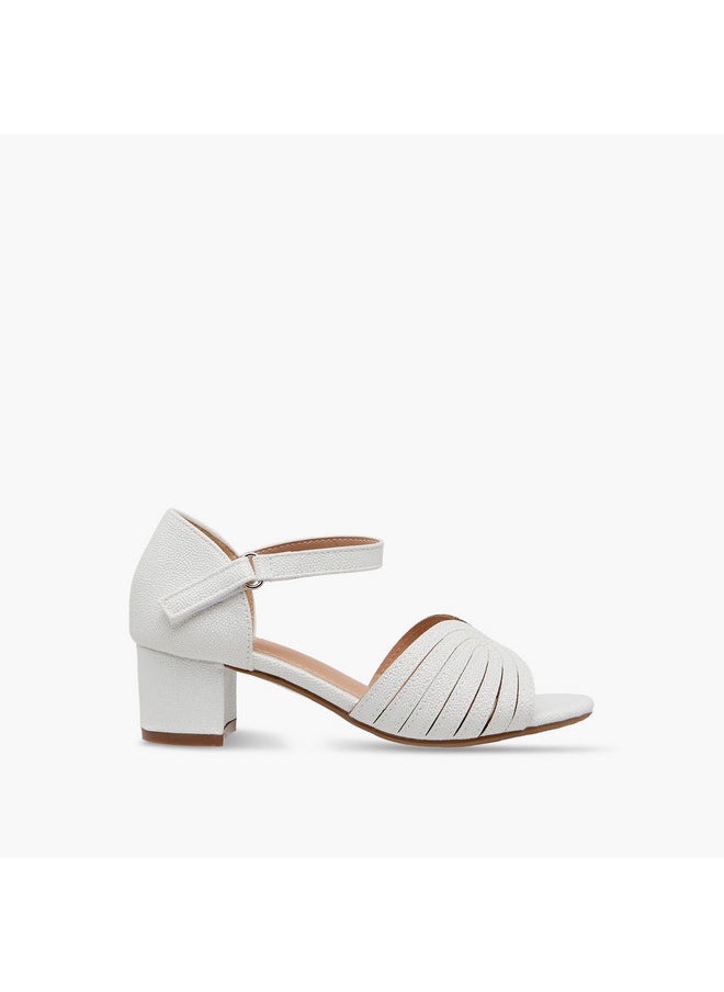 Flora Bella By Shoexpress Girls Textured Block Heel Sandals with Hook and Loop Closure  - Image 3