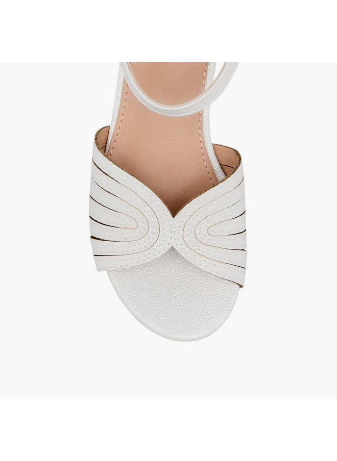 Flora Bella By Shoexpress Girls Textured Block Heel Sandals with Hook and Loop Closure  - Image 4