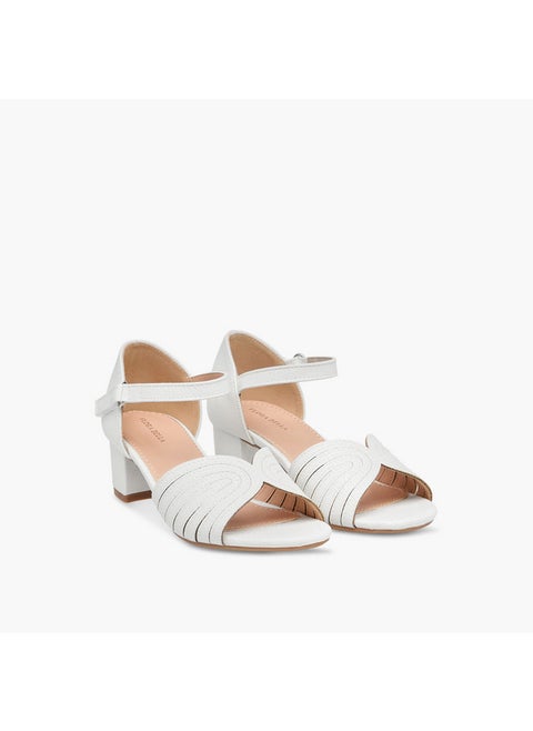 Girls Textured Block Heel Sandals with Hook and Loop Closure