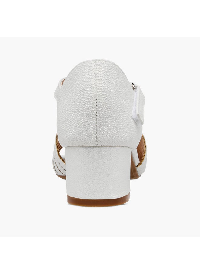 Flora Bella By Shoexpress Girls Textured Block Heel Sandals with Hook and Loop Closure  - Image 5