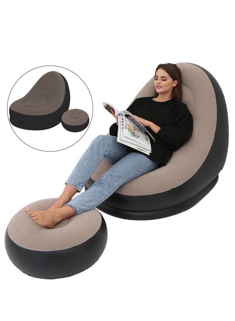 والالا كرسي كيس فول قابل للنفخ قابل للطي، أريكة كسولة، أريكة قابلة للنفخ، أريكة قابلة للنفخ، مقعد قابل للنفخ، مجموعة أثاث هوائي مع مسند للقدمين، مضخة هواء للداخل والخارج - Image 1