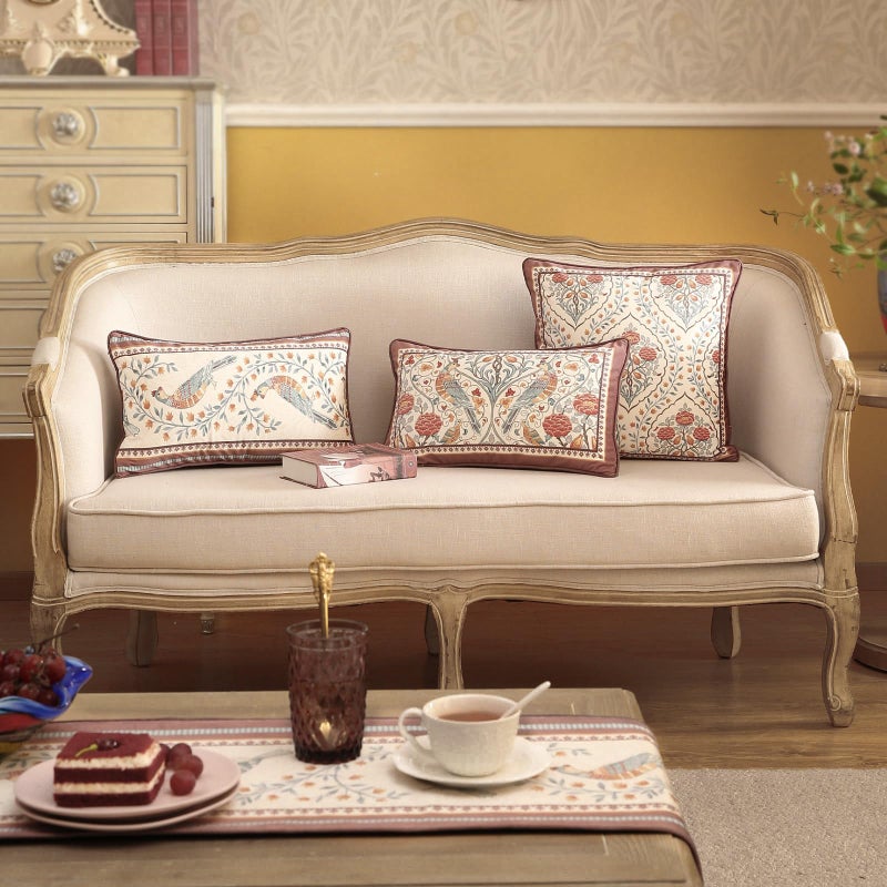 patdrea Designer Vintage Throw Pillow Covers 12"x20",Red Soft Velvet Lumbar Pillows Cover with Birds Floral Pattern,Rectangular Farmhouse Decorative Pillowcases for Couch Bed Living Room Outdoor - Image 3
