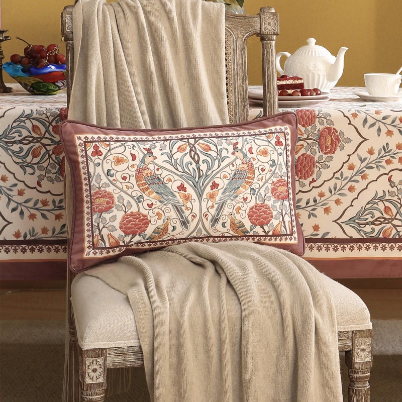 patdrea Designer Vintage Throw Pillow Covers 12"x20",Red Soft Velvet Lumbar Pillows Cover with Birds Floral Pattern,Rectangular Farmhouse Decorative Pillowcases for Couch Bed Living Room Outdoor - Image 2