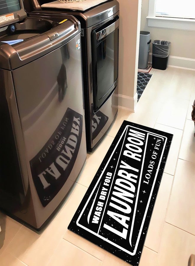 UKELER سجادة غرفة غسيل من يوكيلر باللونين الأبيض والأسود، سجادات غسيل مانعة للانزلاق بنمط ريفي لغرفة الغسيل والحمام، سجادة مطبخ مقاومة للماء ومضادة للإجهاد، ديكور مرح، 20 × 59 - Image 2