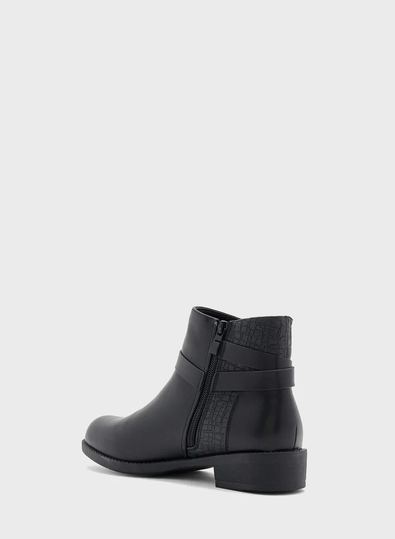 Ginger Croc Detail And Buckle Round Toe Boot
