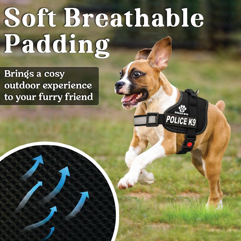 DOGGO BITE Premium K9 Police Dog Harness – Soft, Breathable, Adjustable | Strong Handle, No-Choke Design, Reflective Strips | Removable Patch, Free Leash, Chest (20-26 Inch) For Small Breeds 4-13 kg - Image 2