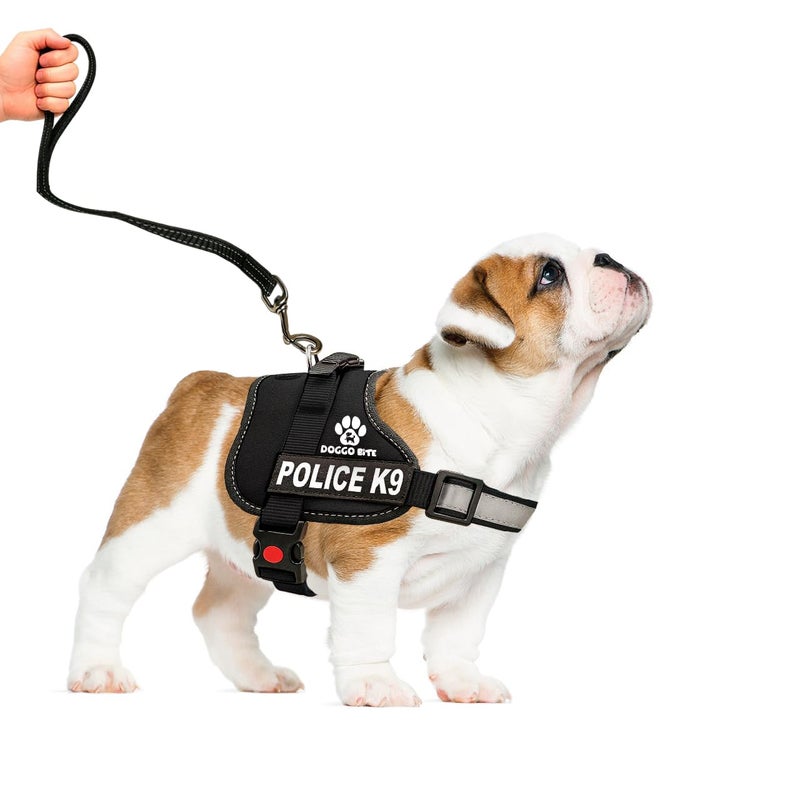 DOGGO BITE Premium K9 Police Dog Harness – Soft, Breathable, Adjustable | Strong Handle, No-Choke Design, Reflective Strips | Removable Patch, Free Leash, Chest (20-26 Inch) For Small Breeds 4-13 kg - Image 1