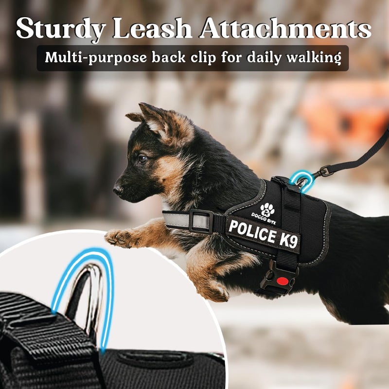 DOGGO BITE Premium K9 Police Dog Harness – Soft, Breathable, Adjustable | Strong Handle, No-Choke Design, Reflective Strips | Removable Patch, Free Leash, Chest (20-26 Inch) For Small Breeds 4-13 kg - Image 3