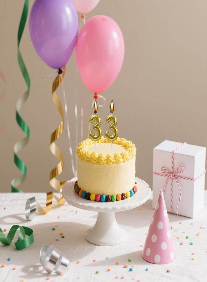 AOOLADA 33 Birthday Candle, 33rd Cake Candles, Number 33 Birthday Candles for Cake Topper Decoration, Gold - Image 3