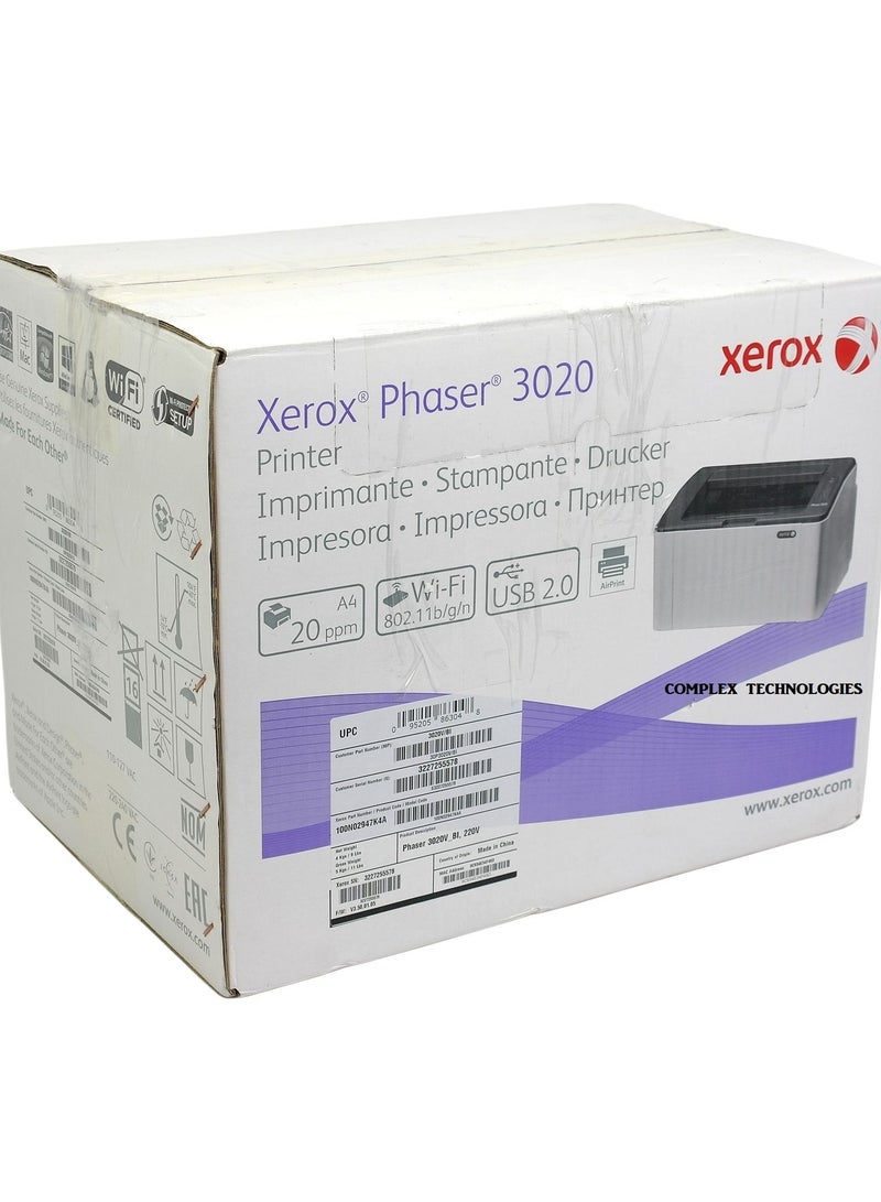xerox طابعة Xerox Phaser 3020 Laser B/W مع وظيفة WiFi سرعة طباعة تصل إلى 20 صفحة في الدقيقة - Image 1