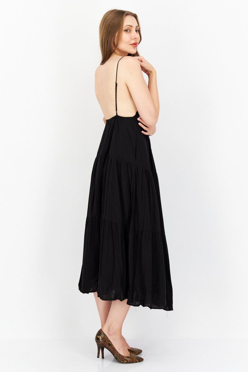 Aqua Women Solid Midi Dress, Black - Image 3