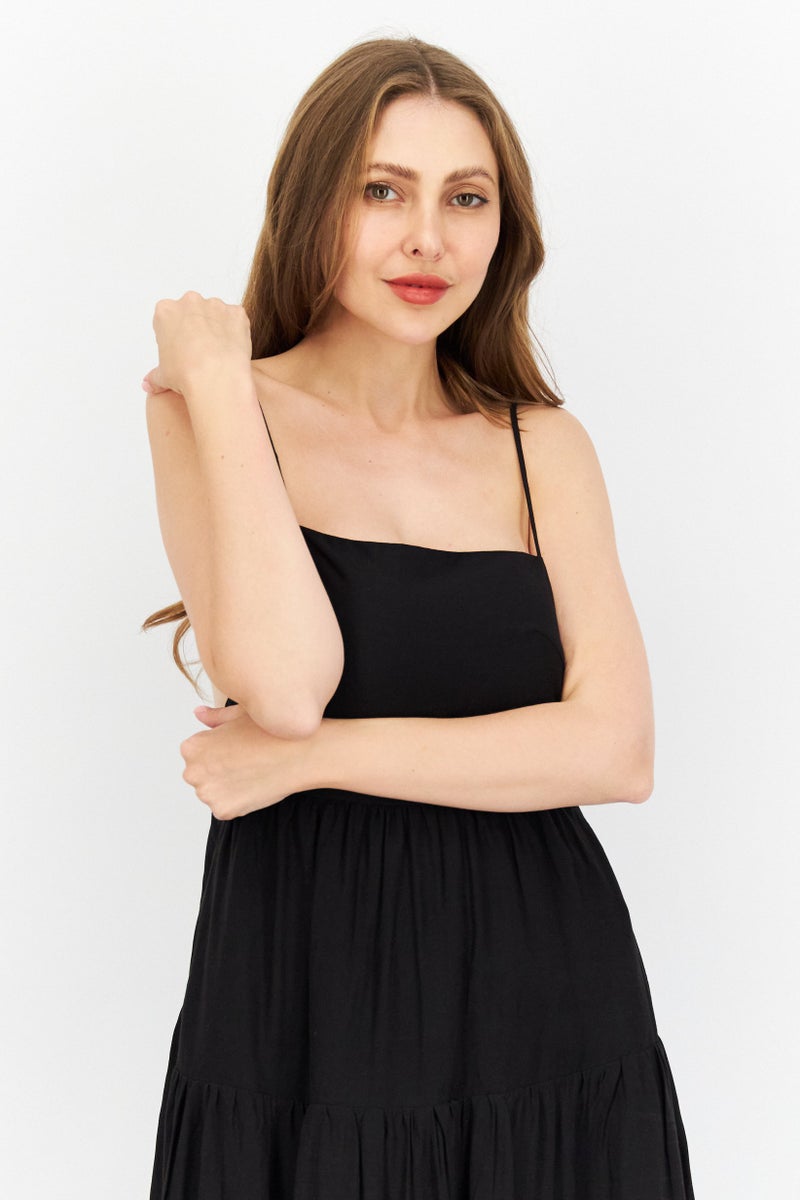 Aqua Women Solid Midi Dress, Black - Image 2