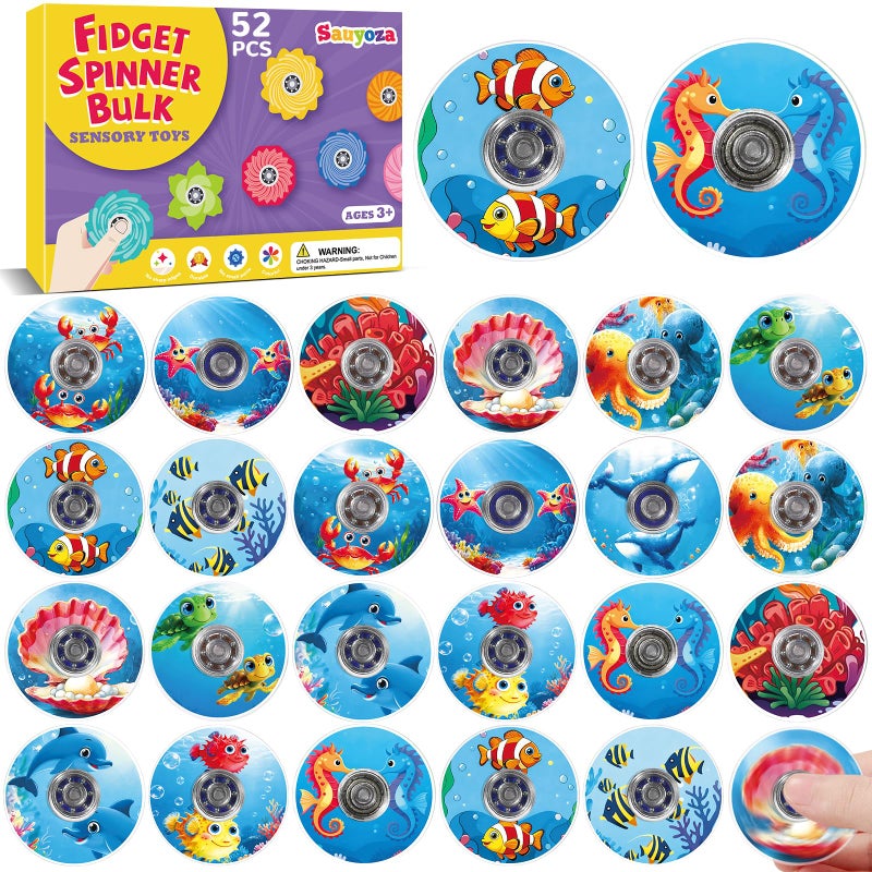 Sauyoza 52Pcs Ocean Fidget Spinning Under The Sea Party Favors for Kids Bulk Sea Animal Birthday Party Supplies Beach Themed Goodie Bag Stuffers Sensory Classroom Rewards Treasure Box Prizes - Image 3